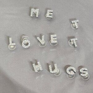 12pc Crystal Rhinestone Bling on Silver Tone Random Capital Letter Croc Charms